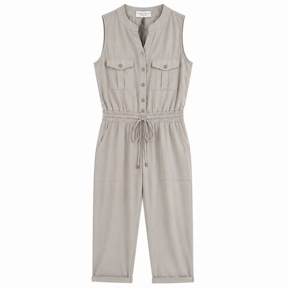 Dress Forum Women’s Sleeveless Utility Jumpsuit Light Khaki Size Small NWOT